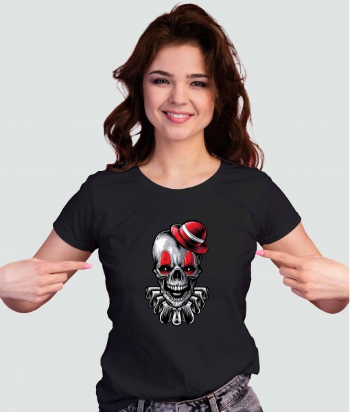 Дамска тениска с щампа Готика Clown Skull With Hat